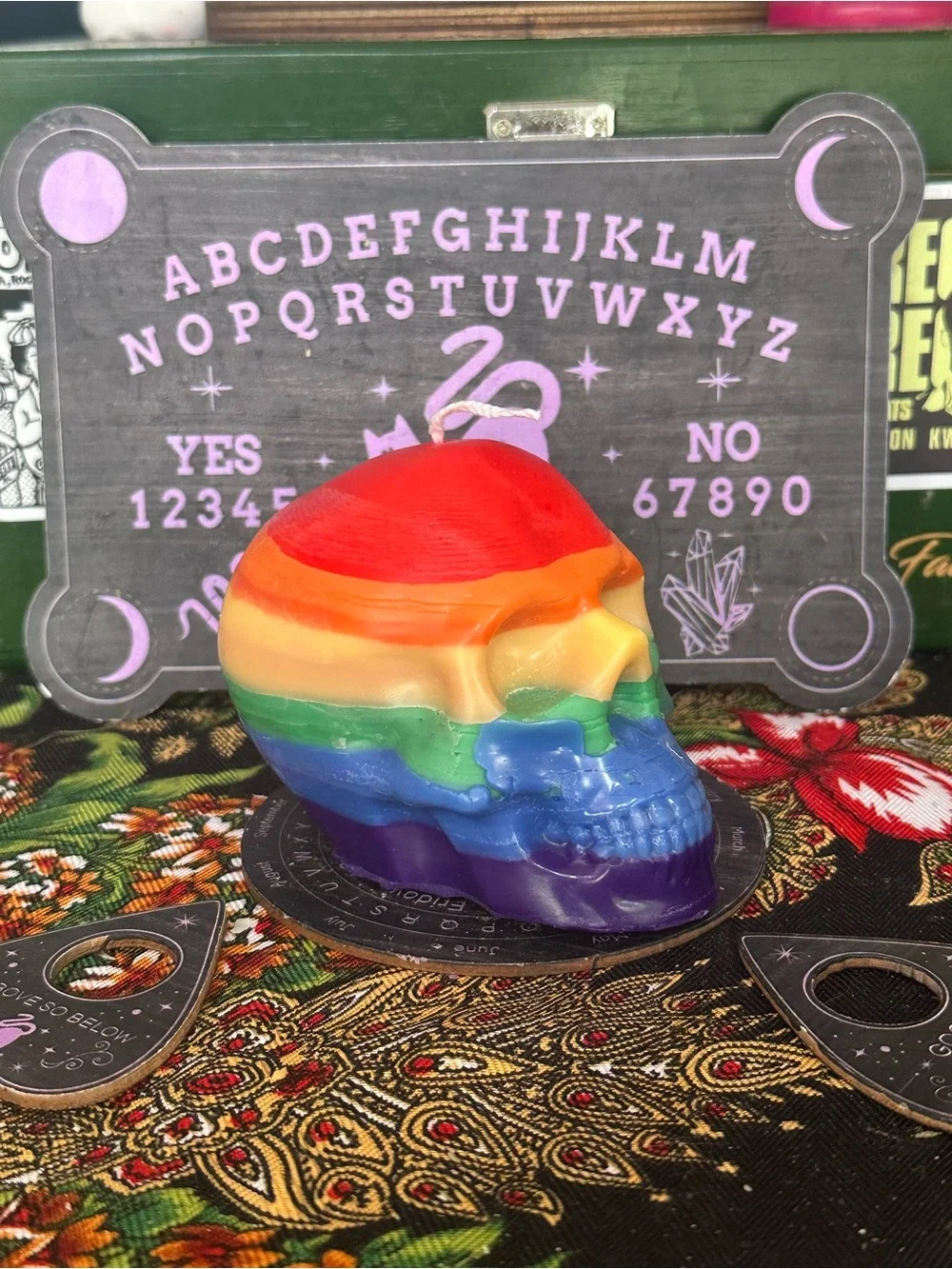Rainbow Skull Candle